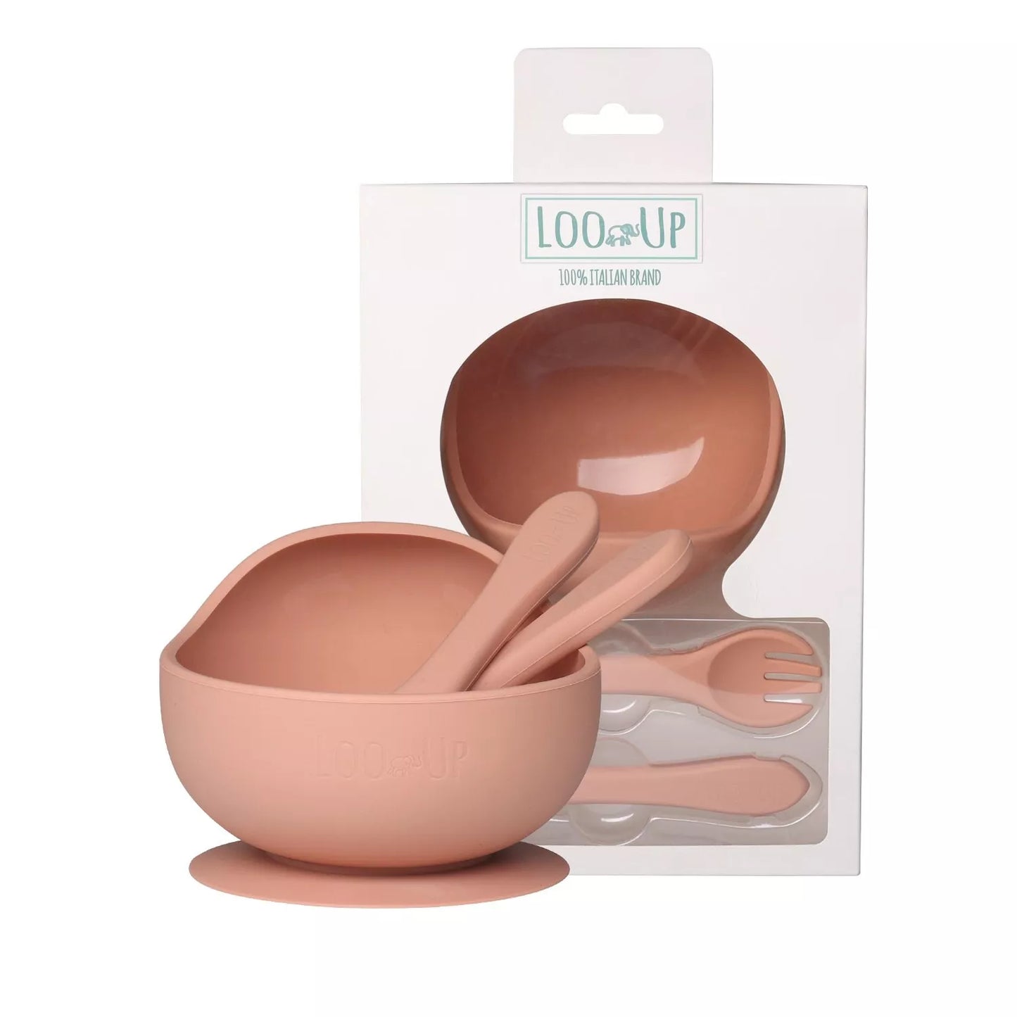 LOO.UP Set silikonska skleda in pribor (Peach)