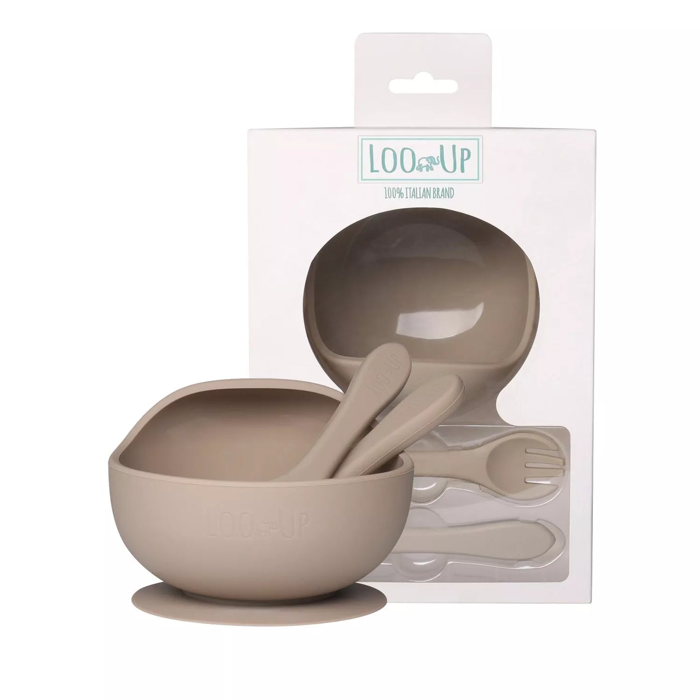 LOO.UP Set silikonska skleda in pribor (Beige)