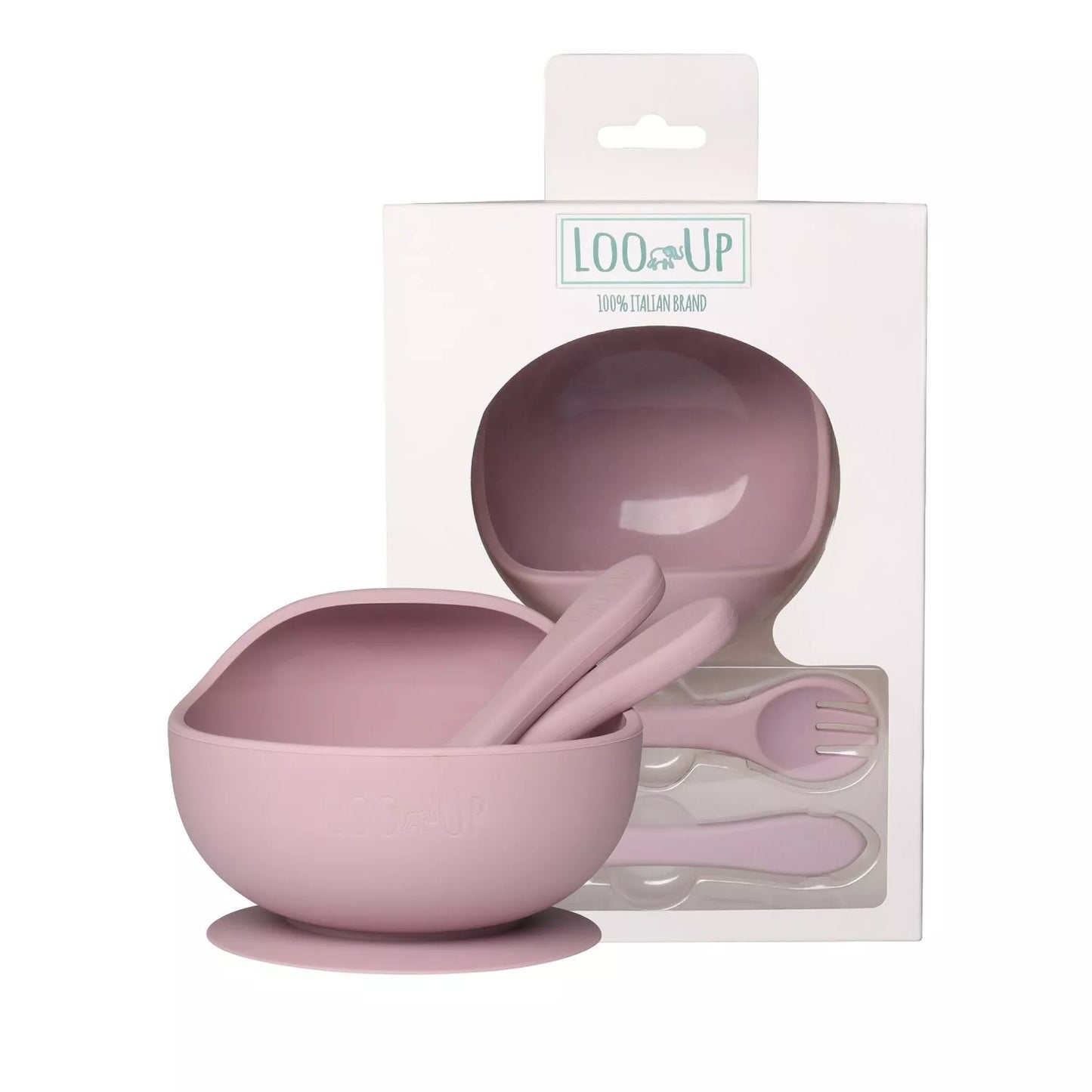 LOO.UP Silikonschüssel und Utensilien-Set (Pink)
